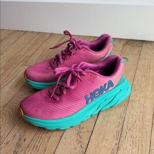 Hoka Fuchsia and Aqua Athletic Shoes Size 6